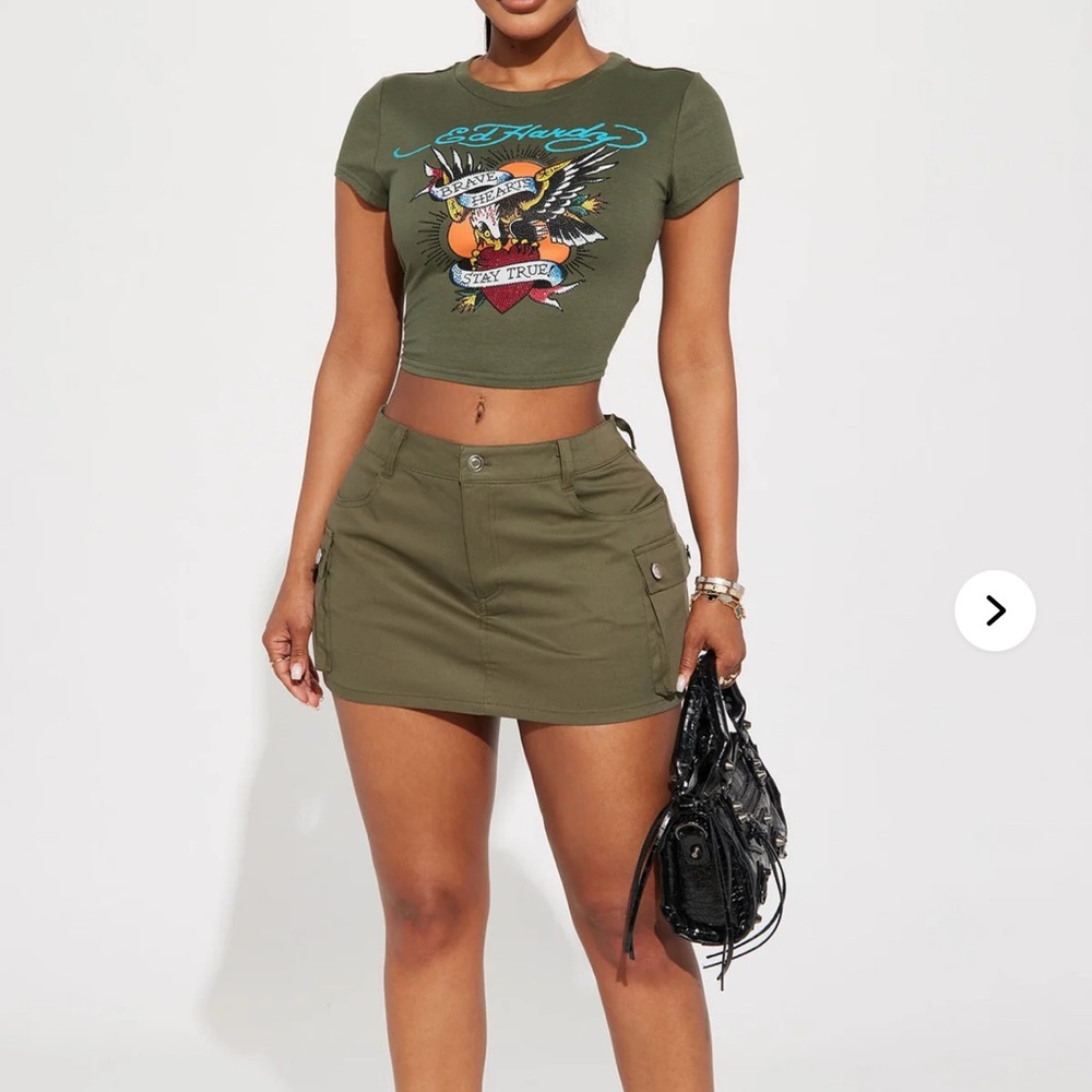 Olive green mini skirt